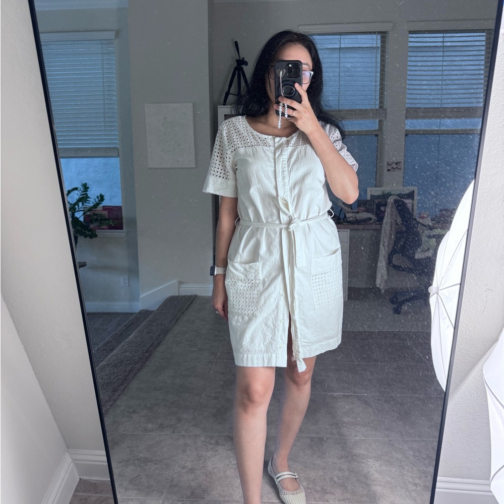 Abercrombie & Fitch White Buttoned Tie Front Mini Sundress
